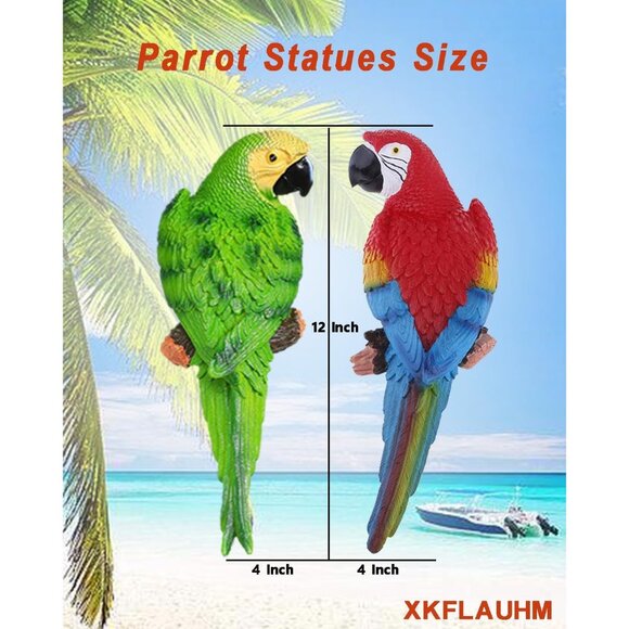 2Pcs Realistic Parrot With Palm Tree Jungle Garden Statues for Pool Hawaiian - Picture 2 of 7